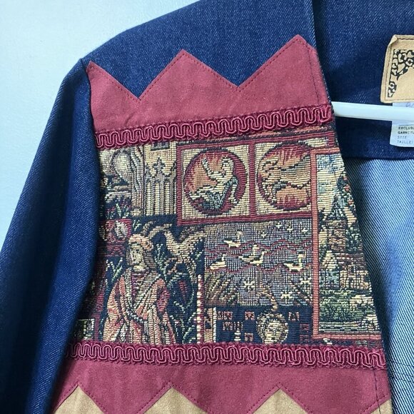 Judy Joannou Blazer Womens M Denim Handmade Tapestry Castlecore Medieval 80s - Picture 5 of 9